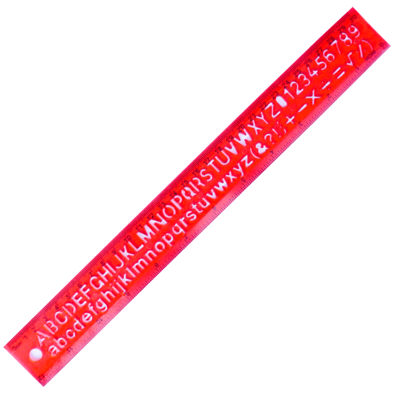 Rigla flexibila cu litere si cifre, pentru suprafete curbate, rosie, 30 CM